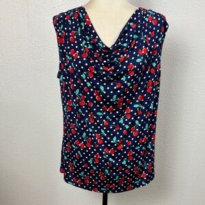 1067. NWT  Jennie &Marlis Cherry Print Navy Sleeveless Top. SzXL